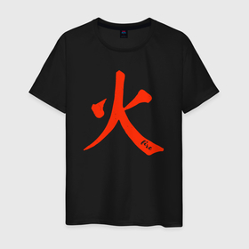 Мужская футболка хлопок с принтом Огонь иероглиф в Рязани, 100% хлопок | прямой крой, круглый вырез горловины, длина до линии бедер, слегка спущенное плечо. | 