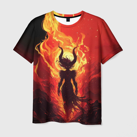 Мужская футболка 3D с принтом Демонесса в огненном мире в Белгороде, 100% полиэфир | прямой крой, круглый вырез горловины, длина до линии бедер | 