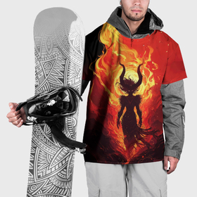 Накидка на куртку 3D с принтом Демонесса в огненном мире в Новосибирске, 100% полиэстер |  | Тематика изображения на принте: 