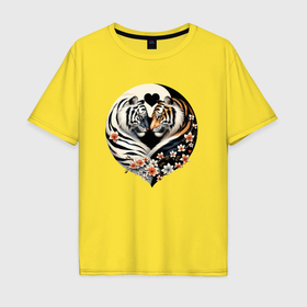 Мужская футболка хлопок Oversize с принтом Тигры   Инь янь в Петрозаводске, 100% хлопок | свободный крой, круглый ворот, “спинка” длиннее передней части | Тематика изображения на принте: 