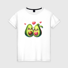 Женская футболка хлопок с принтом Авокадо   пара в Белгороде, 100% хлопок | прямой крой, круглый вырез горловины, длина до линии бедер, слегка спущенное плечо | 