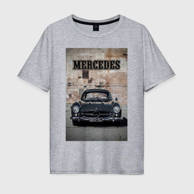 Мужская футболка хлопок Oversize с принтом Mercedes Benz 300SL в Курске, 100% хлопок | свободный крой, круглый ворот, “спинка” длиннее передней части | Тематика изображения на принте: 
