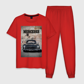 Мужская пижама хлопок с принтом Mercedes Benz 300SL в Новосибирске, 100% хлопок | брюки и футболка прямого кроя, без карманов, на брюках мягкая резинка на поясе и по низу штанин
 | 