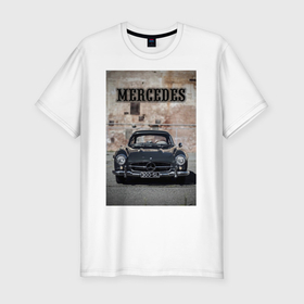 Мужская футболка хлопок Slim с принтом Mercedes Benz 300SL в Кировске, 92% хлопок, 8% лайкра | приталенный силуэт, круглый вырез ворота, длина до линии бедра, короткий рукав | 