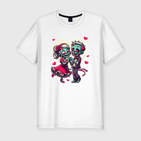 Мужская футболка хлопок Slim с принтом Пара зомби   любовь в Новосибирске, 92% хлопок, 8% лайкра | приталенный силуэт, круглый вырез ворота, длина до линии бедра, короткий рукав | 