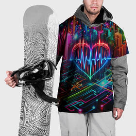 Накидка на куртку 3D с принтом Неоновое сердце   кардиограмма , 100% полиэстер |  | 