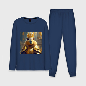 Мужская пижама с лонгсливом хлопок с принтом Мем царь капибара в золотых латах и короне в Кировске,  |  | 