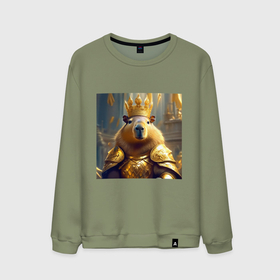 Мужской свитшот хлопок с принтом Мем царь капибара в золотых латах и короне в Петрозаводске, 100% хлопок |  | 