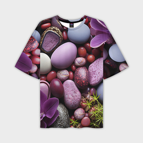 Мужская футболка oversize 3D с принтом Галька с фиолетовыми цветами в Санкт-Петербурге,  |  | 