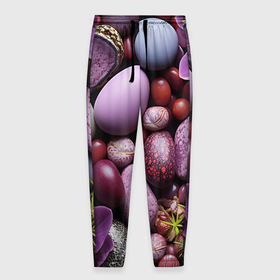Мужские брюки 3D с принтом Галька с фиолетовыми цветами в Санкт-Петербурге, 100% полиэстер | манжеты по низу, эластичный пояс регулируется шнурком, по бокам два кармана без застежек, внутренняя часть кармана из мелкой сетки | Тематика изображения на принте: 