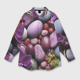 Мужская рубашка oversize 3D с принтом Галька с фиолетовыми цветами в Санкт-Петербурге,  |  | 