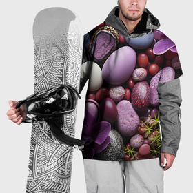 Накидка на куртку 3D с принтом Галька с фиолетовыми цветами в Санкт-Петербурге, 100% полиэстер |  | Тематика изображения на принте: 