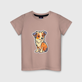 Детская футболка хлопок с принтом Стикер милая собачка от нейросети в Белгороде, 100% хлопок | круглый вырез горловины, полуприлегающий силуэт, длина до линии бедер | 