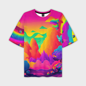 Мужская футболка oversize 3D с принтом Яркие краски перетекают в радугу в Кировске,  |  | Тематика изображения на принте: 