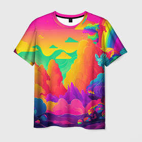 Мужская футболка 3D с принтом Яркие краски перетекают в радугу в Кировске, 100% полиэфир | прямой крой, круглый вырез горловины, длина до линии бедер | Тематика изображения на принте: 