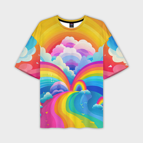 Мужская футболка oversize 3D с принтом Краски перетекают в радугу в Кировске,  |  | 