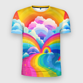 Мужская футболка 3D Slim с принтом Краски перетекают в радугу в Кировске, 100% полиэстер с улучшенными характеристиками | приталенный силуэт, круглая горловина, широкие плечи, сужается к линии бедра | 