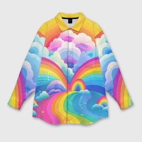 Мужская рубашка oversize 3D с принтом Краски перетекают в радугу в Кировске,  |  | Тематика изображения на принте: 