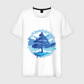 Мужская футболка хлопок с принтом Дерево в горах в Кировске, 100% хлопок | прямой крой, круглый вырез горловины, длина до линии бедер, слегка спущенное плечо. | 