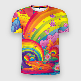 Мужская футболка 3D Slim с принтом Яркий мир радуги и красок в Кировске, 100% полиэстер с улучшенными характеристиками | приталенный силуэт, круглая горловина, широкие плечи, сужается к линии бедра | 