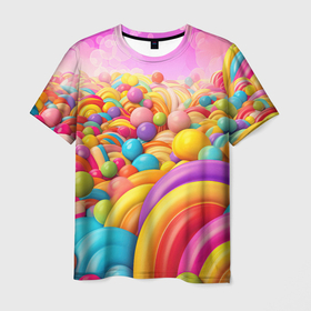 Мужская футболка 3D с принтом Кармельная радуга в Кировске, 100% полиэфир | прямой крой, круглый вырез горловины, длина до линии бедер | Тематика изображения на принте: 