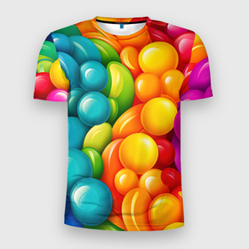 Мужская футболка 3D Slim с принтом Радужные яркие шарики в Кировске, 100% полиэстер с улучшенными характеристиками | приталенный силуэт, круглая горловина, широкие плечи, сужается к линии бедра | 