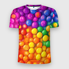 Мужская футболка 3D Slim с принтом Разноцветные  шарики в Тюмени, 100% полиэстер с улучшенными характеристиками | приталенный силуэт, круглая горловина, широкие плечи, сужается к линии бедра | 