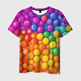 Мужская футболка 3D с принтом Разноцветные  шарики в Тюмени, 100% полиэфир | прямой крой, круглый вырез горловины, длина до линии бедер | 