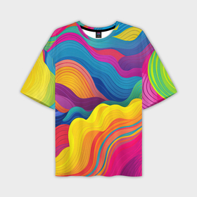 Мужская футболка oversize 3D с принтом Волны из яркой радуги в Кировске,  |  | 