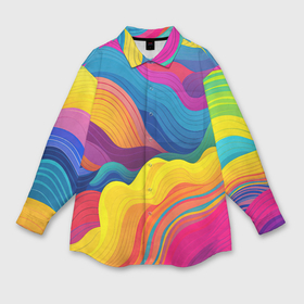 Мужская рубашка oversize 3D с принтом Волны из яркой радуги в Кировске,  |  | 