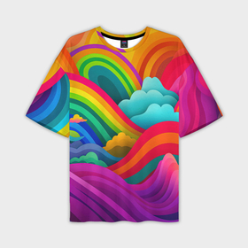 Мужская футболка oversize 3D с принтом Яркие сочные волны из радуги в Кировске,  |  | 