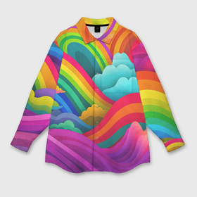 Мужская рубашка oversize 3D с принтом Яркие сочные волны из радуги ,  |  | 