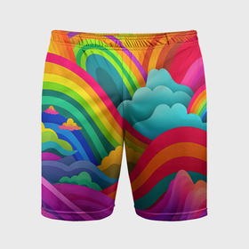 Мужские шорты спортивные с принтом Яркие сочные волны из радуги ,  |  | 