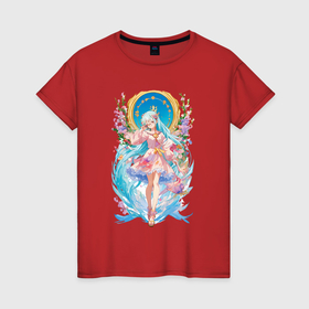 Женская футболка хлопок с принтом Девушка в стиле аниме в Санкт-Петербурге, 100% хлопок | прямой крой, круглый вырез горловины, длина до линии бедер, слегка спущенное плечо | 