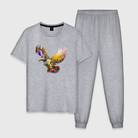 Мужская пижама хлопок с принтом Орел силуэт в Петрозаводске, 100% хлопок | брюки и футболка прямого кроя, без карманов, на брюках мягкая резинка на поясе и по низу штанин
 | 
