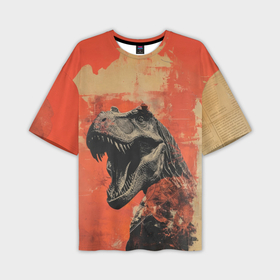 Мужская футболка oversize 3D с принтом Винтажный тираннозавр в Санкт-Петербурге,  |  | 