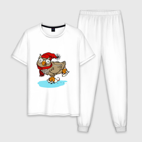 Мужская пижама хлопок с принтом Сова на катке в Курске, 100% хлопок | брюки и футболка прямого кроя, без карманов, на брюках мягкая резинка на поясе и по низу штанин
 | 