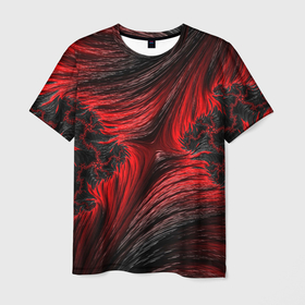 Мужская футболка 3D с принтом Красно черный текстурный фон в Екатеринбурге, 100% полиэфир | прямой крой, круглый вырез горловины, длина до линии бедер | 