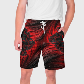Мужские шорты 3D с принтом Красно черный текстурный фон в Екатеринбурге,  полиэстер 100% | прямой крой, два кармана без застежек по бокам. Мягкая трикотажная резинка на поясе, внутри которой широкие завязки. Длина чуть выше колен | 