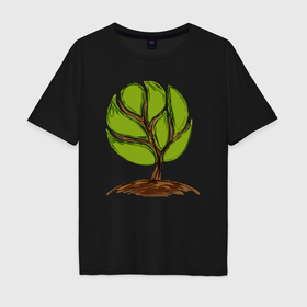 Мужская футболка хлопок Oversize с принтом Зелёное дерево в Новосибирске, 100% хлопок | свободный крой, круглый ворот, “спинка” длиннее передней части | Тематика изображения на принте: 