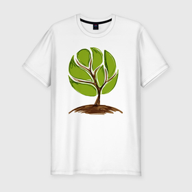 Мужская футболка хлопок Slim с принтом Зелёное дерево в Санкт-Петербурге, 92% хлопок, 8% лайкра | приталенный силуэт, круглый вырез ворота, длина до линии бедра, короткий рукав | 