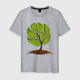 Мужская футболка хлопок с принтом Зелёное дерево в Кировске, 100% хлопок | прямой крой, круглый вырез горловины, длина до линии бедер, слегка спущенное плечо. | 