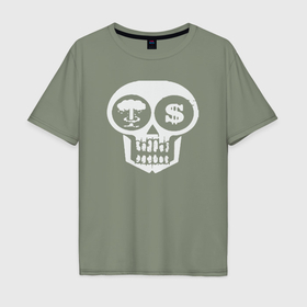 Мужская футболка хлопок Oversize с принтом Dollar skull в Новосибирске, 100% хлопок | свободный крой, круглый ворот, “спинка” длиннее передней части | 