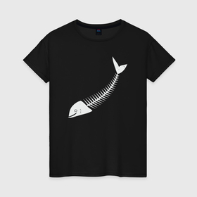 Женская футболка хлопок с принтом Скелет рыбы в Петрозаводске, 100% хлопок | прямой крой, круглый вырез горловины, длина до линии бедер, слегка спущенное плечо | 
