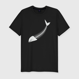 Мужская футболка хлопок Slim с принтом Скелет рыбы в Санкт-Петербурге, 92% хлопок, 8% лайкра | приталенный силуэт, круглый вырез ворота, длина до линии бедра, короткий рукав | 