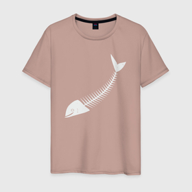 Мужская футболка хлопок с принтом Скелет рыбы в Тюмени, 100% хлопок | прямой крой, круглый вырез горловины, длина до линии бедер, слегка спущенное плечо. | 