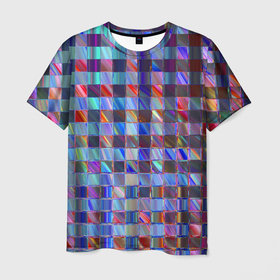 Мужская футболка 3D с принтом Радужная клетка с полосами    эффект стекла в Санкт-Петербурге, 100% полиэфир | прямой крой, круглый вырез горловины, длина до линии бедер | 