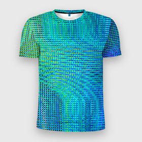 Мужская футболка 3D Slim с принтом Синусоидные волны из квадратиков в Петрозаводске, 100% полиэстер с улучшенными характеристиками | приталенный силуэт, круглая горловина, широкие плечи, сужается к линии бедра | 