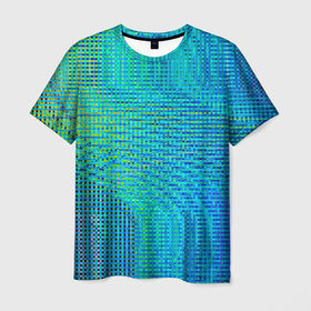 Мужская футболка 3D с принтом Синусоидные волны из квадратиков , 100% полиэфир | прямой крой, круглый вырез горловины, длина до линии бедер | 