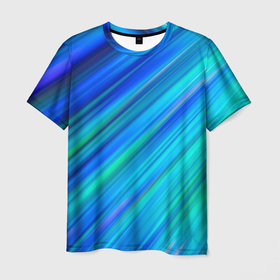 Мужская футболка 3D с принтом Неоновые синие лучи в Санкт-Петербурге, 100% полиэфир | прямой крой, круглый вырез горловины, длина до линии бедер | Тематика изображения на принте: 